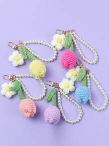 1pc Keychain Handmade Weaving Cute Tulip Flower Keychains Gift For Car Keys Bag Wallet Purse Women Girls,Woven Puff Flower Mobile Phone Bag Pendant Car Accessories Bag Charm School