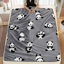 1 件熊猫印花法兰绒毛毯，个性化灰色熊猫图案，柔软毛绒奢华法兰绒毛毯，适用于床、沙发、椅子，温暖舒适，适合旅行、户外、生日或周年纪念礼物 - 灰色 - 查看 7