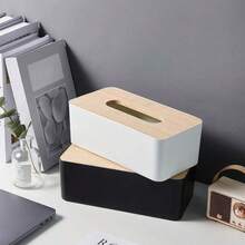 1 Piece Solid Color Paper Tissue Box With Bamboo Lid, Elongated Rectangular Paper Box, Tissue Storage Box And Holder, Suitable For Dining Tables, Living Rooms, Bedrooms, Offices, Bathrooms, And Cars - Multicolor - View 4