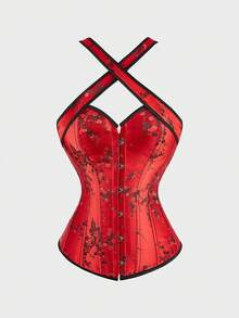 Corset Tops For Women Renaissance Corset Plus Size Floral Corset With Straps - Đỏ - Xem 4