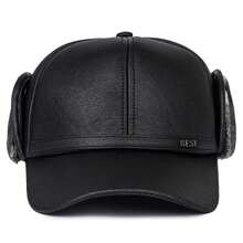 Gorro de invierno nuevo para hombre, gorra de béisbol de cuero de imitación, gorra con protección para los oídos a, gorra, gorro cálido para invierno al aire libre, sombrero para ancianos PSWU - Gris - Ver 4