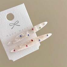 2个蓝色格子水钻爱心设计亚克力发夹，新款精致甜美优雅侧分发饰爪夹发卡，学生用品，发夹，发饰，头部饰品，女士发饰，发卡 - 彩色 - 查看 8