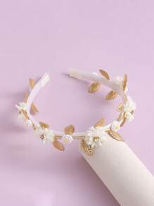 1 Peça Tiara Infantil com Folha Dourada e Flor Branca, Adequada para Uso Diário, Viagem, Fotografia, Casamento, Festa