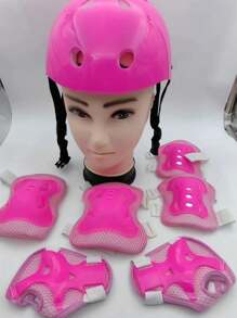 7 件套梅花图案黑色泡泡头盔 + 蝴蝶护具，适用于悬浮滑板、滑板、轮滑鞋 - 粉色 - 查看 6