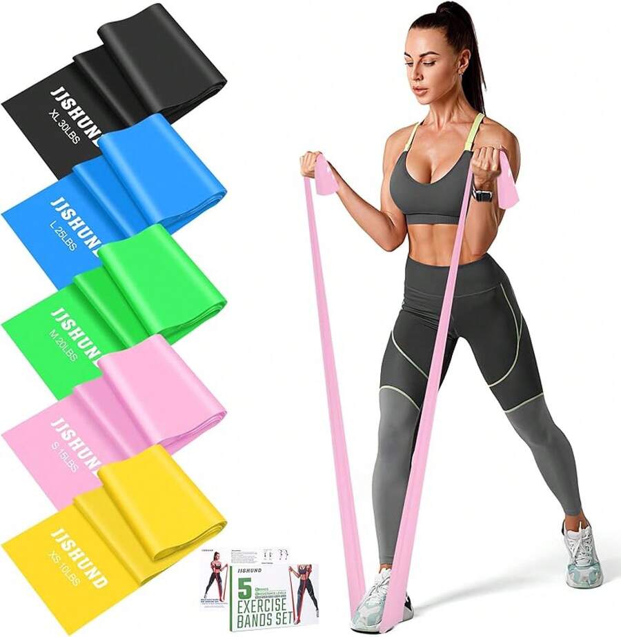 Resistance Bands, 5 Pcs Exercise Bands Elastic Stretch Bands For Fitness Yoga Pilates Stretching Strength Training, Workout Bands For Women And Men Home Gym - 黑色 - 查看 1
