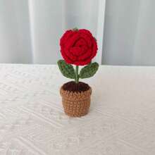 1pc Handmade Crocheted Potted Plant, Tulip/Sunflower/Heart Shaped Flower Desktop Decor, Knit Rose Flower, Forget-Me-Not Potted Plant Gift, Artificial Flowers Desktop Ornament, Party Favor