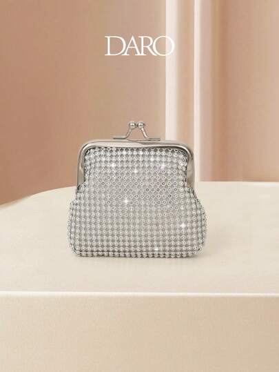 DARO-Rhinestone Kiss - ארנק מנעול למטבעות | כסף/זהב/קריסטל שחור - קלאץ' משובץ, רטרו - תיק ערב זוהר למסיבות, חתונות, דייטים. תיק מיני מבריק מושלם לאירועי קוקטייל, נשפים וגאלות. אביזר בלינג מושך את העין