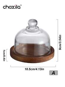 choxila 1pc Wooden Dessert Plate With Glass Cover, Suitable For Cake Stand, Mini Tray, Jewelry Tray, Pastry Plate, Ideal For Afternoon Tea, Bedroom, Living Room, Hotel, Camping, And Holiday Gifts
