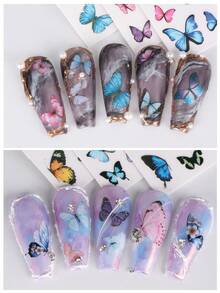 12片/套彩色蝴蝶美甲贴纸，蓝粉渐变蝴蝶美甲贴花，自粘式美甲贴纸，适合夏季DIY美甲装饰 - 彩色 - 查看 6