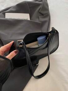Bolso de hombro con cierre de cremallera de unicolor y minimalista, bolso de media luna elegante y sencillo, bolso de hombro con cremallera, bolso de unicolor de piel sintética, bolso burdeos ideal para Año Nuevo, bolso burdeos de moda