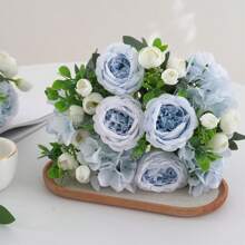 3 Buquês Artificiais de Peônia, Hortência e Crisântemo, Flores Artificiais de Toque Real, Buquê de Noiva, Decoração para Casa e Escritório, Arranjos Florais Artificiais Centrais, Decoração de Jardim, Casamento, Aniversário, Chá de Panela