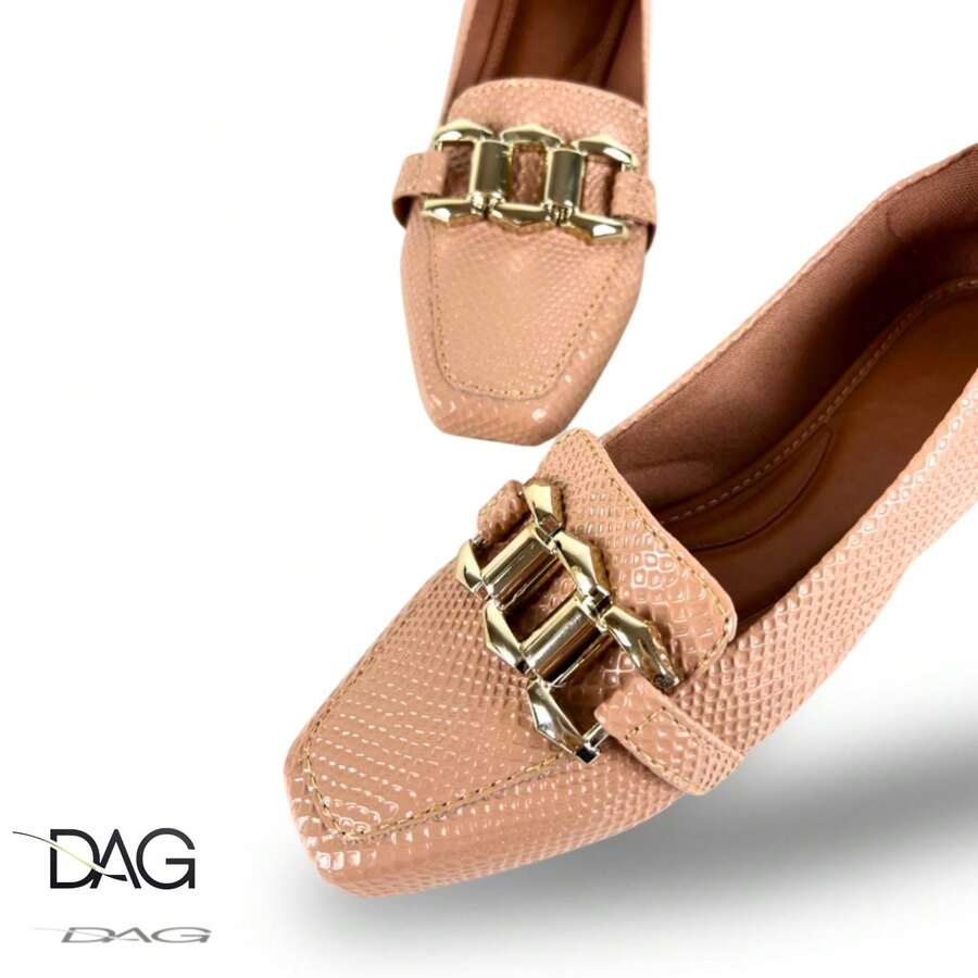 Julia Women's Square Toe Pumps With Buckle | Nude Varnish Scales – Textured, Delicate. - Beige - View 1