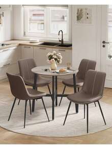 Dining Table, Round Kitchen Table, For Living Room, Office, 80 X 75 Cm (Diameter X Height), Industrial Style, Heather Greige And Ink Black - White - View 3