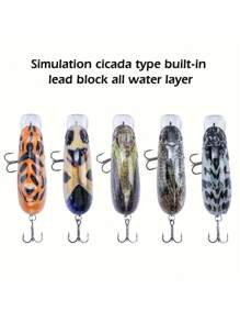 GOTURE Goture 5 peças Isca Dura com Estilo de Cigarra e Língua Curta, Isco de Pesca com Anzóis Tríplices, Bloco de Chumbo Embutido para Estabilidade Aprimorada para Lançamentos de Longa Distância