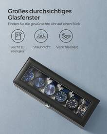 手表盒和收纳盒 返校宿舍收纳 - PU-Bezug in Schwarz, Samtfutter in Grau - 查看 3