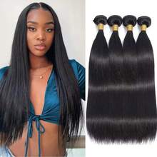 Straight Bundles Human Hair  Brazilian 24 26 28 30 Straight Hair 4 Bundles 100% Unprocessed Virgin Hair Weave Bundle Human Hair Extensions For Women  Natural Color - Natural Black - 查看 1