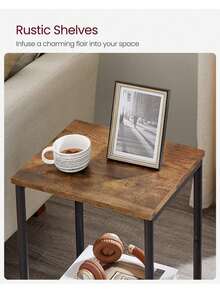 Set Of 2 Side Tables, 2-Tier Sofa Side Tables, Bedside Tables With Steel Frames, For Living Room, Bedroom, Home Office, Industrial Style, Rustic Brown And Black - 棕色 - 查看 2