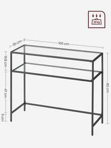 Console Table, Side Table, Tempered Glass Tabletop, Modern Sofa Table, Easy Assembly, With 2 Shelves, Adjustable Feet, For Living Room, Hallway, Black - Black - View 7