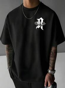 100% Cotton, Soft And Breathable Summer T-Shirt. Printed With Spike Letter R Pattern, Moisture Wicking, Suitable For Sports, Outdoor Travel, Weekend T-Shirt, Perfect Gift.