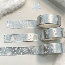 银色星形装饰和纸胶带，多用途遮蔽胶带，Ins 风格银色胶带贴纸