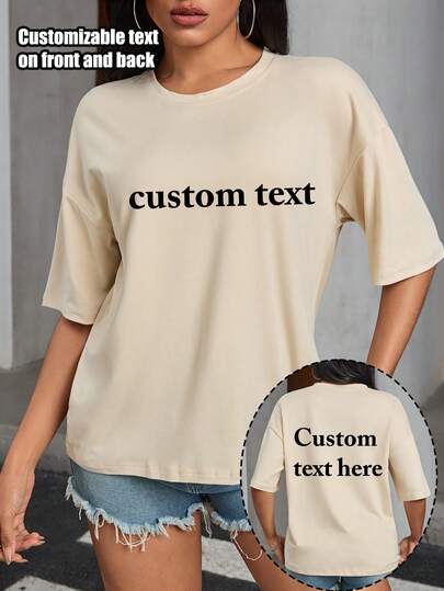Customized Women Short Sleeve T-Shirt - Customizable Front And Back - Add Your Own Text (Color And Font Selectable), Design Your Personalized Graphic Tank Top, Anniversary Gift, Valentine's Day Gift, Ramadan Gift, Customized Gift