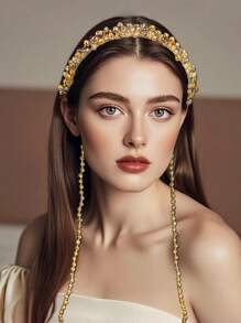 1 Piece Exquisite Sparkling Amber Crystal Headband Sweet Cool Long Tassel Design Hair Accessories Graduation Gift Holiday Party Prom Performance Casual Vacation Photo Headwear