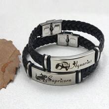 Stainless Steel Constellation Bracelet For Women Men Zodiac Sign Leather Bracelet Wristband Jewelry Birthday Gift