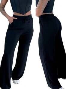 Women's Cold Weather Wide Leg Pants, Winter Fashion 2025 - Black - View 3
