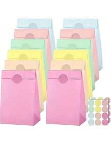 24 个 8 英寸马卡龙色牛皮纸派对礼品袋，彩色牛皮纸糖果袋派对礼品袋彩虹礼品袋，彩色礼品袋小礼品袋带手柄牛皮纸袋，马卡龙色礼品袋 - 彩色 - 查看 2