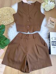 conjunto marrant colete curto com short feminino SP018