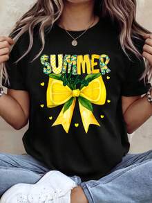 Preppy Summer Vibes Lemon Bow Girly Summer T-Shirt - Black - View 1