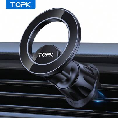 TOPK TOPK Magnetic Car Mount For Magsafe, 20 Powerful Magnets, 360° Rotation Air Vent Phone Holder, Waterproof, Adjustable, Round Shape, ABS Material, Compatible With IPhone 15/14/13/12 Series, Auto Smartphone Cradle