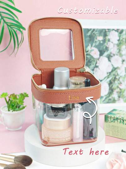 1pc New Travel Portable PU Leather Wash Bag, Personalized Customized Name Alphabet Letter Design Unisex Business Casual Style Waterproof Makeup Bag, High-Quality Large Capacity Storage, All-Purpose, Hiking/Stadium/Sports/Climbing, For Business/Commute/Work/Office, Vacation, School Supplies, For Teenagers, Junior High School Students, Middle School Students, High School Senior High School Students, College Students, University Students, Freshman, Sophomore, Underclassmen,Family,Friends,Girlfriend,Boyfriend