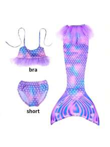 3 Pcs Mermaid Costume,Mermaid Tail For Girls Role-Play,Children Beach/ Pool Swimsuit , Princess Dress Bikini Bathing Costume,No Flippers