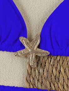 Polovedo Official New Arrival Spring/Summer Elegant Sexy Solid Navy Blue Starfish 3-Piece Bikini Set Set, Beach Holiday Party Date Vacation - Blue - View 4