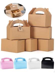 24/12/6pcs Brown Paper Bags With Handles And Lids, DIY Handmade Gift Box, Cube, Cupcake, Outdoor, Wedding, Birthday Party, Ideal For Fun Celebrations