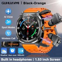 GUHUAVMI 2025 New TWS Earphones Smartwatch 2-In-1, 1.53'' HD Screen, HiFi Sound Effects, Built In Earbud, Wireless Call, NFC Smart Watch, Fitness Tracker With Pedometer, Heart Rate Sleep Monitor Smartwatch, Sports Music Watch, Compatible With IOS And Android, Compatible With Galaxy Watch 7 Ultra