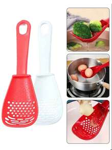 Cuchara multiusos para cocina, que sirve para moler, triturar y escurrir, además de rallar jengibre y ajo, batir huevos, separar proteínas, aplastar patatas y ser una espátula para freír