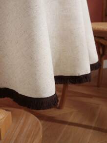1pc Bamboo Knot Fringed Round Tablecloth, Linen Dust-Proof Design Suitable For Wedding, Holiday Party, Daily Home Use, Decorative Tabletop