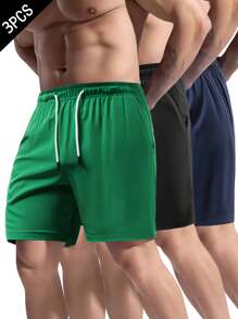 3 pezzi/confezione Pantaloncini da uomo con vita con coulisse, tinta unita, leggeri ad asciugatura rapida, adatti per uso quotidiano, escursionismo, corsa, esercizi estivi