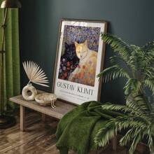 Peinture sur canevas de style poster rétro avec des motifs de fleurs nordiques, d'animaux comme le paon, le lama, le tigre royal du Bengale et le lion, selon le style de Gustav Klimt. Décoration murale pour la maison, cadeau avec option de cadre