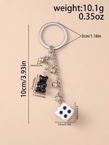 1pc Creative Beaded Dice & Bear Keychain, Unisex For Everyday Wear Car Accessories Bag Charm School Cartoon - Multicolor - View 3