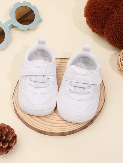 1 Pair Infant Boy Solid Color PU Hook And Loop Design Flat Casual Toddler Walking Shoes, Athletic Leisure Sneaker, Christening Shoes Suitable For Spring And Autumn