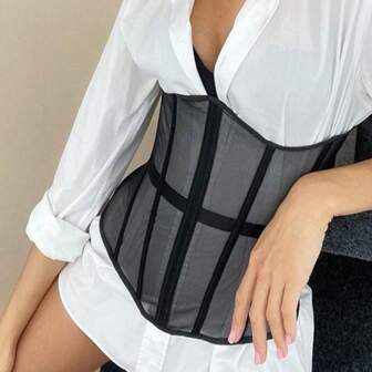 1 pieza Top bustier para mujer con cinturón de corsé en la cintura, blusa camiseta sexy con cordones para uso diario y disfraz de Halloween