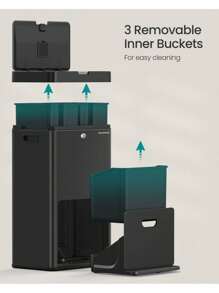 Kitchen Bin, 2 X 4.4 Gallon (2 X 17 L) And 6.7 Gallon (26 L) Volumes, 3-Compartment Bin For General Waste, Food Waste, And Recycling, Carbon Filter, Wide Pedal