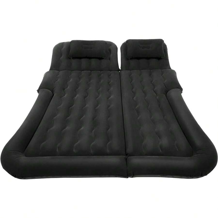 Inflatable Car Air Mattress Back Seat Bed, Inflatable SUV Truck Air Mattress With Car Air Pump 2 Pillows, Camping Travel Air Mattress Bed, Car Sleeping Mattress Bed, Black - Black - View 1