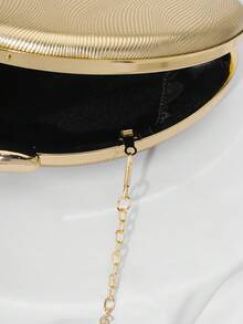 Women's Minimalist Chic Gold PU Ripple Design Box-Shaped Evening Clutch, Suitable For Banquet, Wedding, Formal Party, Prom, Bridal Accessories, Chain Strap, Random Texture , Gold Bag - Gold - View 3