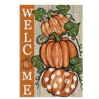1 pezzo Bandiera da giardino per l'autunno e il Ringraziamento, con zucche da 30x45 cm, a pois, doppia faccia, in tessuto di iuta per l'esterno, da utilizzare come decorazione autunnale, senza elettricità richiesta