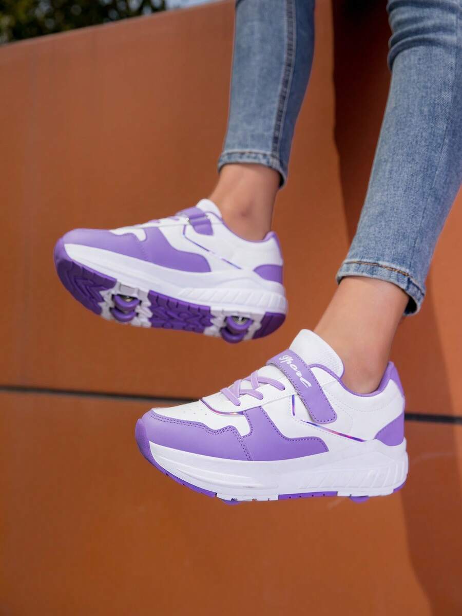 New Arrival Fashionable Minimalist 4-Wheel Roller Skates Removable Wheels Skate Shoes For Teenagers & Students - Purple - View 1