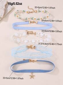 Set de 5 collares gargantilla con flores y encaje de colores, accesorios de uso diario para niñas